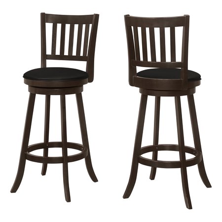 Monarch Specialties Bar Stool, Set Of 2, Swivel, Bar Height, Wood, Pu Leather Look, Brown, Black, Transitional I 1236